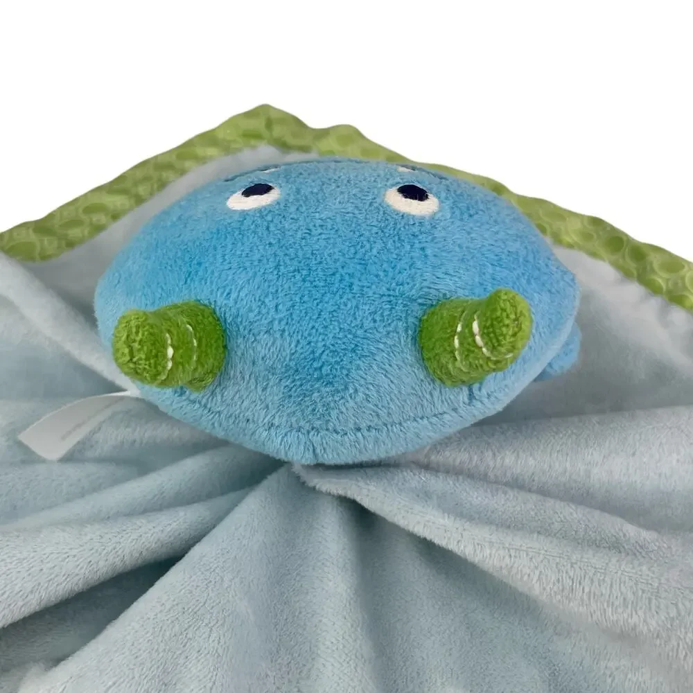Carter's Plush Blue Monster Security Blanket Rattle Lovey Satin Trim 14